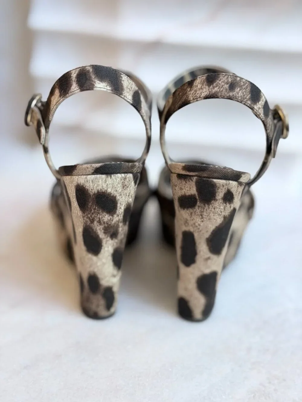 Dolce & Gabbana Leopard Print Canvas Leather Wedge Sandals
